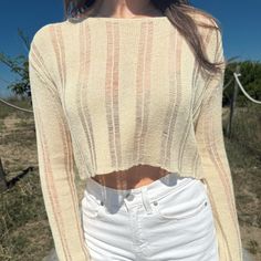 Nwot Mahina Boutique Med Size Cream Crop Crochet Sweater, A Perfect Blend Of Bohemian Charm And Contemporary Style. With Intricate Crochet Patterns, This Sweater Features A Lightweight, Breathable Design That Makes It Ideal For Warm-Weather Wear. The Cropped Length Offers A Modern Twist, Making It Easy To Pair With High-Waisted Shorts, Skirts, Or Your Favorite Denim Crop Crochet Sweater, Intricate Crochet, Weather Wear, Shorts Skirts, Lightweight Sweater, Crochet Sweater, Light Weight Sweater, High Waisted Shorts, Warm Weather