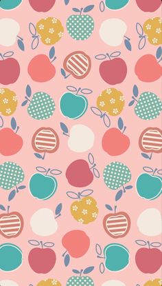 an apple pattern is shown on a pink background