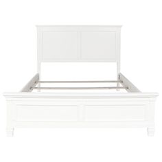 a white bed frame with two drawers on each side and no headboard or foot board