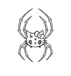 a drawing of a spider with a hello kitty face on it's back end