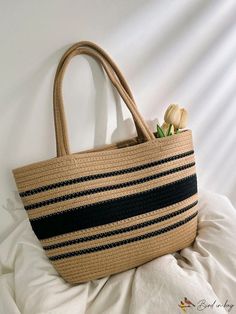 Bird in Bag - Oversized Patterned Straw Bag for Vacation Casual Rectangular Canvas Bag, Casual Beige Tote Shoulder Bag, Casual Rectangular Canvas Bag For Spring, Casual Everyday Beach Bag With Braided Handles, Casual Large Capacity Straw Bag, Casual Double Handle Canvas Bag, Casual Rectangular Hobo Bag, Casual Beige Tote Beach Bag, Casual Double Handle Bags