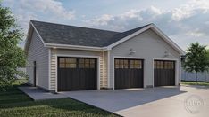 a two car garage is shown in this rendering