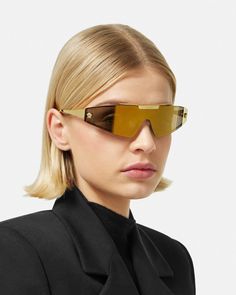 Medusa Shield, Mask Sunglasses, Versace Eyewear, Versace Sunglasses, The Nose, Eyewear Womens, Nose Bridge, Gold Sunglasses, Gianni Versace