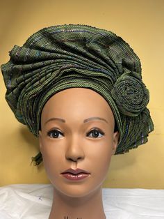 African autogele, ready to wear gele, African hat, traditional wedding hat, pre-tied headgear, headwrap, Head-tie.  * Adjustable Velcro/plaster straps behind. * Aso Oke , Women  * Size: One size fits most * Classic turban style, Solid color * Auto-gele  African head tie of Nigerian  * 100% brand new and high quality! No Refund/No Returns/No Exchange Kindly allow a difference of the picture/pattern of your item(s) between the real-life image and the photographic image on the website. Adjustable Green Headpiece For Church, Adjustable Headwrap For Party, Traditional Church Hat, Traditional Green Headpiece For Parties, Traditional Adjustable Headscarf For Wedding, Traditional Adjustable Bonnet For Parties, Traditional Adjustable Fascinator For Parties, Adjustable Multicolor Headwrap For Party, Traditional Adjustable Headwrap For Party