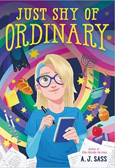 the book cover for just shy of ordinary by a j sass, with an illustration of a woman holding a clipboard