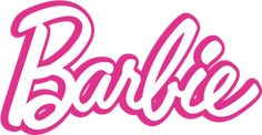 the word barbie written in pink on a white background