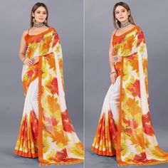 Off White & Orange colored saree is made from chiffon fabric which is highlighted with beautiful printed work as shown. comes along unstitched art silk (silk blend) blouse which you can customise as per your design/style. Occasion - You can wear this saree for festive and functions. Note:- The actual product may differ slightly in color and design from the one illustrated in the images when compared with computer or mobile screen. Measurements: Saree : Chiffon : 5.5 Mtrs Blouse : Chiffon : 0.8 Mtr Material: Chiffon Stitch Type: Unstitched Country of Origin: India Care Guide: Dry Clean Printed Chiffon Saree, Saree Chiffon, Blouse Chiffon, Baby Skin Care, Mobile Screen, Silk Lehenga, Chiffon Saree, Print Chiffon, Foil Print