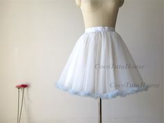 Custom Made(your own size, your preferred color, even your own design). Light Blue Ruffled Trim can be made in many other colors, High quality bridal tulle skirt wear as everyday casual dress or petticoat underskirt for Wedding Dress The listed skirt is mean to hit your knee but always able to custom make in different length The listed skirt is made in 23.5 inches/60CM For extra length, size enlargement(waist size over 38 inches) and rush order, please understand that the extra is needed. This s Fitted Full Skirt Petticoat For Prom, Fitted Skirted Wedding Petticoat, White Full Skirt Petticoat For Party, Wedding Tulle Bottoms With Ruffles, Fitted Petticoat For Wedding, Fitted Wedding Petticoat Skirt, White Mini Skirt Petticoat For Party, Fitted Wedding Petticoat, Spring Wedding Petticoat With Ruffled Skirt