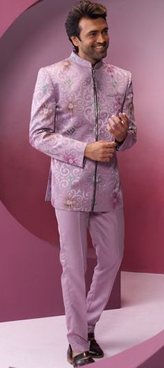 Pink and Majenta color Jodhpuri Suit in Rayon fabric with Embroidered, Printed work Pink Brocade Traditional Wear With Resham Embroidery, Festive Multicolor Bandhgala With Resham Embroidery, Wedding Sherwani With Multicolor Zari Embroidery, Designer Multicolor Bandhgala With Zari Work, Traditional Multicolor Bandhgala For Wedding, Multicolor Bandhgala For Ceremonial And Festive Occasions, Multicolor Ceremonial Bandhgala For Festive Occasions, Festive Multicolor Bandhgala For Ceremonial Occasions, Pink Embroidered Bandhgala For Reception