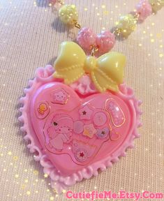 Pink Iridescent, Chain Heart, Twin Stars, Little Twin Stars, Cute Necklace, Beaded Chain, Pink Heart, Twins, Super Cute