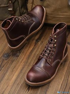 OrcaJump - Martin Work Motorcycle Boots: Premium Deep Brown Cowhide Round Toe Combat Boots Fall Winter Shoes, Brown Cowhide, Deep Brown, Martin Boots, Motorcycle Boots, Casual Office, Winter Shoes, Types Of Shoes, Combat Boots