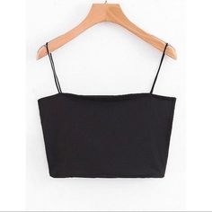 Cute And Trendy Basic Everyday Black Crop Top - Literally Goes With Anything! Can Be Dressed Up Or Down! Material Is 95% Polyester, 5% Spandex Black Stretch Camisole For Summer, Black Camisole With Straps For Summer, Black Seamless Summer Tops, Trendy Black Crop Top With Straps, Black Seamless Tops For Summer, Black Cami Tank Top For Summer, Black Seamless Camisole With Spaghetti Straps, Black Tops With Built-in Bra For Summer, Black Cami Crop Top For Night Out