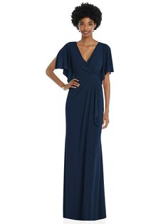 Faux Wrap Split Sleeve Maxi Dress with Cascade Skirt Cascade Skirt, Mother Of The Groom Dresses, Dessy Collection, Mother Of Groom Dresses, Split Sleeve, Groom Dresses, Infinity Dress, Column Gown, Dress Order