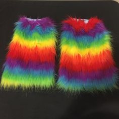 Fuzzy Rainbow Leg Warmers Or Boot Covers. Fun Fur, No Fur On Back. Elastic At Top To Hold In Place. New Without Tags, Never Worn. Rainbow Leg Warmers, Fuzzy Leg Warmers, Fur Leg Warmers, Butterfly Scarf, Boot Covers, Prada Re Edition, Headband Wrap, Louis Vuitton Favorite, Art Outfit