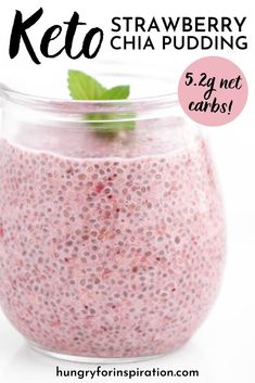 keto strawberry chia pudding in a glass jar