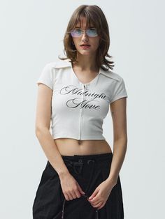 Composition : COTTON 95% SPAN 5%Country of Origin : Republic of Korea White Zipper Closure Tops For Streetwear, Trendy White Top With Zipper Closure, Trendy White Tops With Zipper Closure, Zip Ups, Composition, Top Outfits, The Originals, Clothes For Women, T Shirt