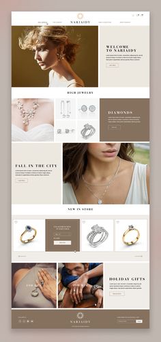 the website design for jewelry store is shown in brown and white colors, with an image of