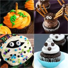 halloween cupcakes decorated with chocolate frosting and sprinkles