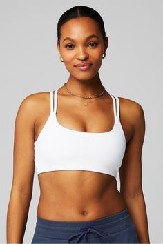 Principal Low Impact Bra Fabletics white female Activewear >> Womens >> Sports Bras >> Sports Bra >> Low Impact regular Yoga and Studio Removable Bra Cups Low-impact bra with strappy back. White Micro-elastic Sports Bra For Gym, White Micro-elastic Summer Activewear, White Supportive Activewear For Light Sports, Supportive White Go-dry Activewear, Supportive Sporty White Sports Bra, Supportive White Sporty Sports Bra, Comfortable Fitted White Activewear, Sporty Supportive White Activewear, Supportive White Sports Bra With Go-dry Technology