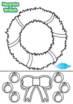 a coloring page with a wreath and ornaments for the holiday season to be colored in