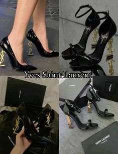 Gold Ysl Heels, Ysl Heels Drawing, Salto Saint Laurent, Loubitons Heels, Ysl Heels Outfit, School Heels, Louboutin Heels Outfit, Gold Heels Outfit, Yves Saint Laurent Aesthetic