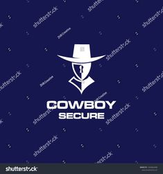 cowboy security logo with the image of a man in a hat on a blue background