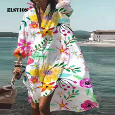 Brand Name: ELSVIOS Material: Cotton, Polyester Decoration: Buttons Dresses Length: Knee-Length Sleeve Length: Full Waistline: Loose Model Number: 11184 Multicolor Beach Dress For Vacation Brunch, Long Sleeve Summer Beach Dress, Long Sleeve Floral Print Beach Dress For Beach Season, Long Sleeve Floral Print Beach Dress, Long Sleeve Floral Beach Dress For Beach Season, Multicolor Beach Dress For Brunch, Spring Long Sleeve Beach Dress, Casual Long Sleeve Floral Print Beach Dress, Printed Beach Dress For Brunch