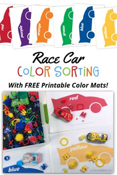 race car color sorting with free printable color mats