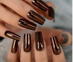 Nail Kits, Brown Nails Design, Metallic Nail, Metallic Nail Polish, Chrome Nails Designs, Hocking Hills, Shiny Nails, Sticky Pads, Long Acrylic