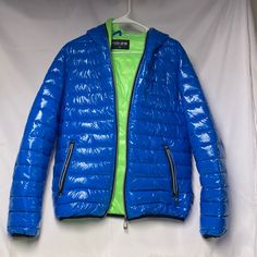 New Without Tags Noize Down Jacket! Stunning Shiny Blue Exterior Color With Neon Green Interior. Fits Like A Mens Small Or Womens Medium Blue Winter Outerwear With Zipper Closure, Winter Outerwear With Zipper Closure In Blue, Blue Winter Puffer Jacket With Zipper Closure, Blue Puffer Jacket With Zipper For Winter, Blue Puffer Jacket With Zipper Closure For Winter, Blue Nylon Winter Outerwear, Hooded Blue Puffer Jacket For Fall, Blue Nylon Outerwear For Fall, Blue Nylon Puffer Jacket