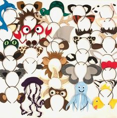 a group of different types of animal masks on a white background, with one being cut out