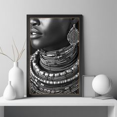 Art For Gallery Wall, White Art Wall, Aesthetic Atmosphere, Black And White Art Print, African Artwork, Lady Art, White Art Print, Art Format, Budget Decorating