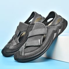 Color: Other,Black,Grey Closure Type: Velcro Feature: Toe-Protected,Slip Resistant Size: US 10.5,US 8,US 9,US 10,US 7.5,US 8.5,US 6.5 Shoes Type: Outdoor Sandals,Sport Sandals,Dress Sandals,Beach Sandals Toe Type: Closed Toe Upper Material: Mesh,Cowhide Outsole Material: Rubber Comfortable Gray Sport Sandals, Breathable Casual Sport Sandals For Light Sports, Casual Breathable Comfortable Sport Sandals, Breathable Slip-on Sport Sandals, Gray Sporty Sport Sandals For Outdoor, Casual Gray Sport Sandals With Cushioned Footbed, Breathable Sport Sandals For Light Sports In Summer, Gray Slip-on Sneakers For Summer, Gray Synthetic Sport Sandals For Outdoor Activities