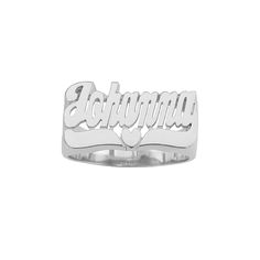 This SNS106 name ring is a classic name ring with script and center heart tail. Personalize this custom ring with the name of your choice. Treat yourself or make it a gift for loved ones, birthdays, anniversaries, or celebrations. * Personalize with name of your choice (only first letter is capitalized) * Solid Sterling Silver (0.925) * Plated in White Rhodium, Yellow Gold, or Rose Gold * Measures approx. 8.5mm from initial to tail * Weighs about 4.0 to 4.5 grams * Item Number: SNS106 Note: Plea Script Heart, Jewelry Classic, Classic Names, Name Ring, Name Rings, Custom Ring, Soft Toothbrush, Custom Rings, Item Number