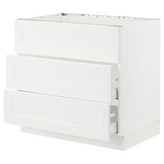 a white kitchen cabinet with two drawers