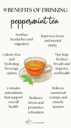 9 benefits of drinking peppermint tea  #tea #pepperminttea #teabenefits #healthandwellness #healthyrecipes #pumpkinspice #pumpkinspicelatte #autumnrecipes #autumndrinks #warmdrinks #cozydrink #healthydrink Benefits Of Peppermint Tea Before Bed, Peppermint Tea Benefits At Night, Types Of Tea And Benefits, Benefits Of Peppermint Tea, Teas And Their Benefits, Spearmint Tea Benefits, Wellness Entrepreneur, Peppermint Tea Benefits, Gut Reset