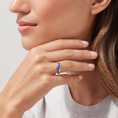 Effy Tanzanite Royale Sterling Silver Tanzanite and Diamond Ring, 0.86 TCW Tanzanite Diamond Ring, Class Ring, Round Diamonds, Metallic Silver, Diamond Ring, Sterling Silver, Stone, Silver