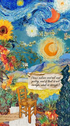 an image of a painting with words written on it and sunflowers in the background