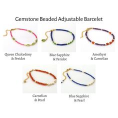 "Faceted Beads Adjustable Bracelet, Amethyst, Carnelian, Pearl Beads Jewelry, Lobster Claw Gold Plated Jewelry, Fashionable Gift Jewelry.2322 Product Specifications : Stone Name With Stone Size : 1. Queen Chalcedony/ Peridot (2/ 4 MM Approx.) 2. Blue Sapphire/ Peridot (3/ 3X5/ 8 MM Approx.) 3. Amethyst/ Carnelian (3/ 4 MM Approx.) 4. Carnelian/ Pearl (4-5/ 6-7 MM Approx.) 5. Blue Sapphire/ Pearl (2/ 4 MM Approx.) Stone Shape : Round/ Rondelle Bracelet Size : 7+2 Inches Approx. (Adjustable) Gemst Adjustable Rondelle Crystal Bracelet With Gemstone, Adjustable Rondelle Gemstone Crystal Bracelet, Rondelle Gemstones For Jewelry Making, Adjustable Gemstone Beaded Rondelle Bracelets, Adjustable Rondelle Gemstone Beaded Bracelets, Adjustable Beaded Bracelet, Chalcedony Bracelet, Malachite Bracelet, Carnelian Bracelet