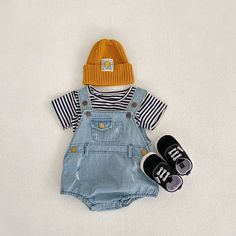 Casual Striped Top & Denim Overalls Casual Spring Cotton Sets, Blue Casual Sets For Fall, Casual Denim Set With Long Sleeves, Casual Long Sleeve Denim Set, Casual Denim Sets For Summer, Unique Fashion Style, Overalls Casual, Mommy Outfits, Striped Denim