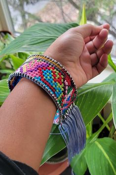 Take friendship bracelets to the next level with this embroidered bracelet with a fun fringe. Super lightweight, fun to wear, and matches almost anything. Embroidered Bracelet, Next Level, Friendship Bracelets, Bead Work, Cuff Bracelets, Porter, Beauty Book, Jewelry Bracelets, The Next