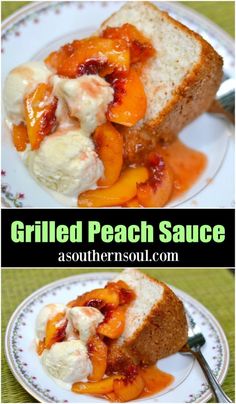 grilled peach sauce on bread with ice cream