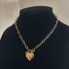 "The Chunky Heart Lock Necklace ✨ Solid Stainless Steel (+18k gold plated) & Tarnish Proof! Featuring a puffy heart lock pendant paired with a chunky oval link chain and front toggle for easy removal 🤍 Approx. 17\" in length  Handmade with love! Unisex ✨" Heart Toggle Necklace, Heart-shaped Chunky Chain Necklace Gift, Gold Heart-shaped Toggle Necklace, Heart Lock Necklace, Heart-shaped Gold Jewelry With Lock, Gold Jewelry With Heart-shaped Lock, Heart Lock, Lock Necklace, 3d Heart