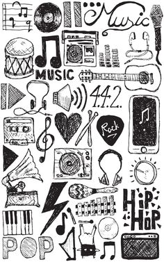 hand drawn doodles and musical instruments