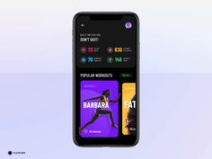 an iphone with the app on it's screen showing workouts and diet information