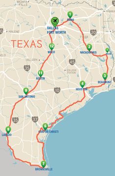 a map showing the route to texas