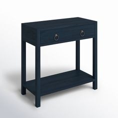 a dark blue table with two drawers