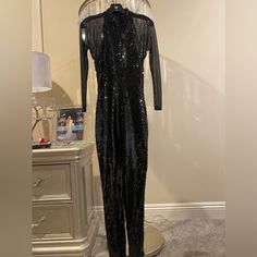 Saint Laurent Black Sequins Bodysuits. Originally Bought Sleeveless And Had Sheer Sleeves Put On For An Event. Has A Whole At The Seam Under One Arm, Can Be Sewn Back Easily. Worn Once Saint Laurent Pants, Sequin Bodysuit, Sheer Sleeves, Black Sequins, Put On, Pant Jumpsuit, Jumpsuit Romper, Saint Laurent, Pants For Women