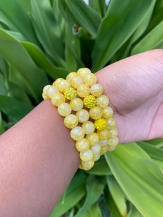 "Yellow beaded Bracelet- Great for birthdays, gifts, bridal parties, bachelorette gifts, holiday gift ideas, Mother's Day, Valentine's Day, all occasions Stacked Bracelet set Layering Bracelets Standard size 6\" to 8\" Light weight Stretch bracelet 10mm beads Custom handmade beaded bracelet Minimalist Bracelet  Dainty Bracelet Set Charm sizes vary in shape, style and design NO RETURNS, NO EXCHANGES   PLEASE SEND AN EMAIL FOR ALL QUESTIONS" Layering Bracelets, Bracelet Minimalist, Bridal Parties, Beads Bracelet Design, Bracelet Dainty, Holiday Gift Ideas, Dainty Bracelet, Bracelet Design, Bachelorette Gifts