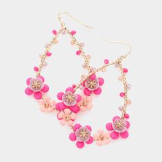 Earring Details: Size : 1.9" X 2.9" Fish Hook Back Teardrop Dangle Earrings, Beaded Wraps, Fish Hook, Faceted Bead, Pink Flower, Lowest Price, Pink Flowers, Dangle Earrings, On Sale